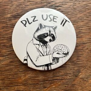 Hot Topic Black and White Raccoon Button